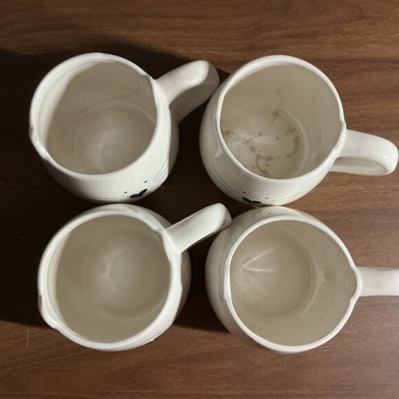 WHITE CAT FACE WITH EARS COFFEE/TEA MUGS SET OF 4 - Picture 3 of 10